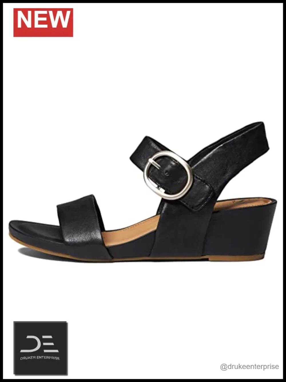 Italian Leather Wedge Sandals with Adjustable Strap & Buckle